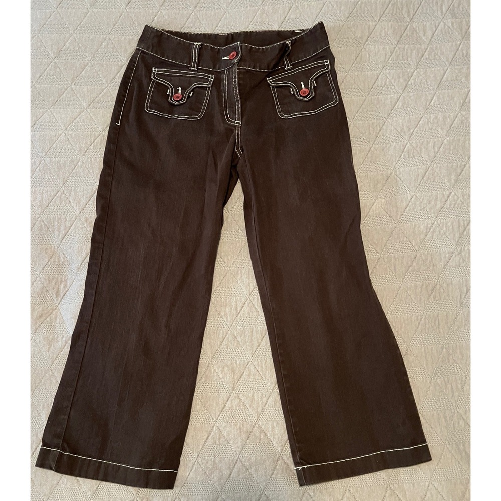 INC International Concepts Flare Pants Women 6 Brown Pre-owned Contrast Stitch